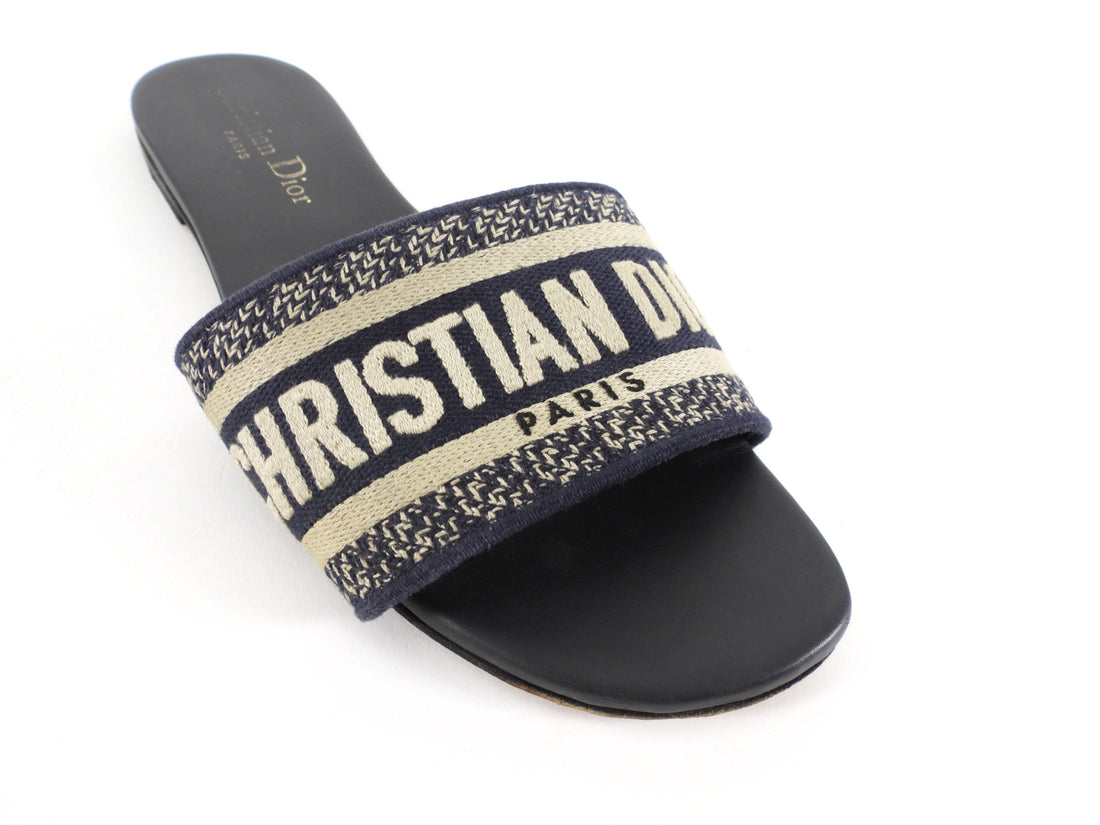 Christian Dior Navy Logo D-Way Flat Sandals - 37
