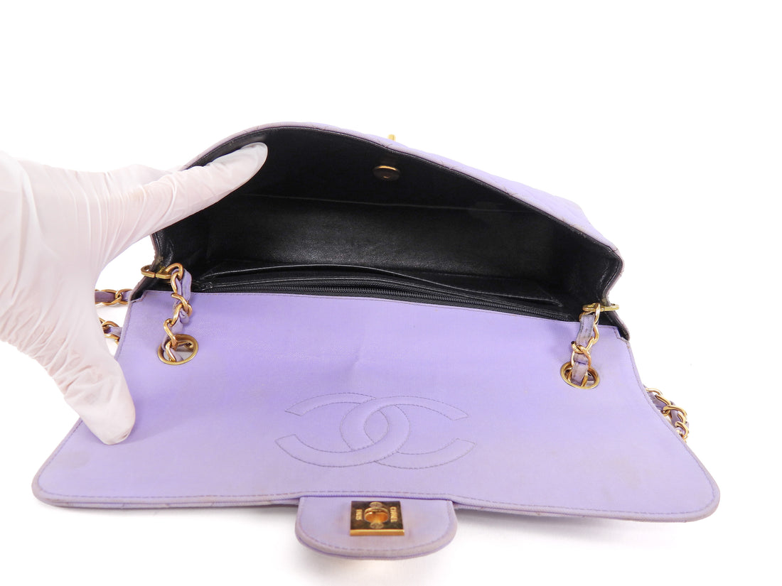 Chanel Lavender Purple Vintage 1994-96 Quilted Nylon CC Classic Single Flap Chain Bag