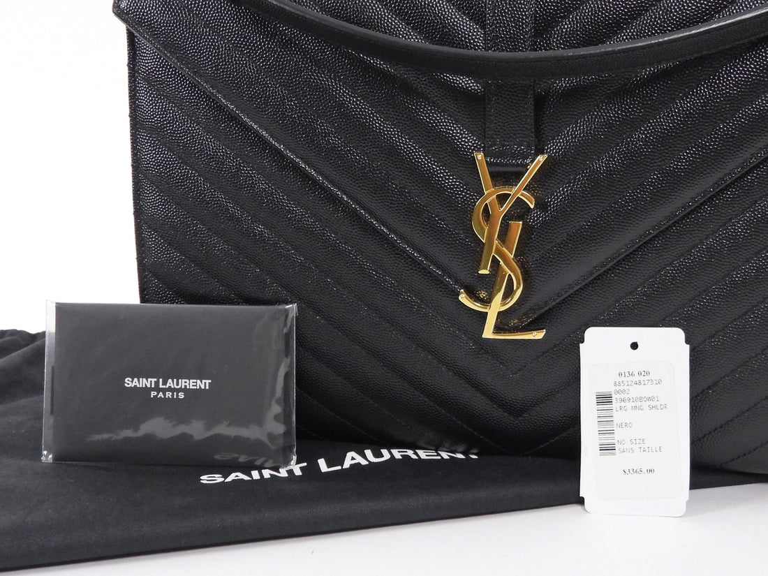 Saint Laurent Black Grain de Poudre Matelasse Quilted Envelope Chain Flap Bag Large GHW