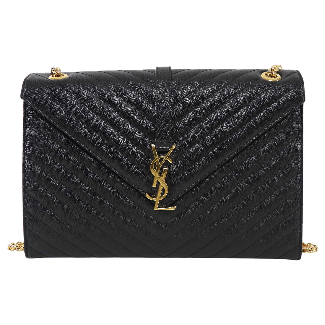 Saint Laurent Black Grain de Poudre Matelasse Quilted Envelope Chain Flap Bag Large GHW