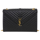 Saint Laurent Black Grain de Poudre Matelasse Quilted Envelope Chain Flap Bag Large GHW