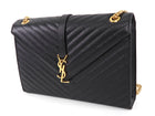 Saint Laurent Black Grain de Poudre Matelasse Quilted Envelope Chain Flap Bag Large GHW