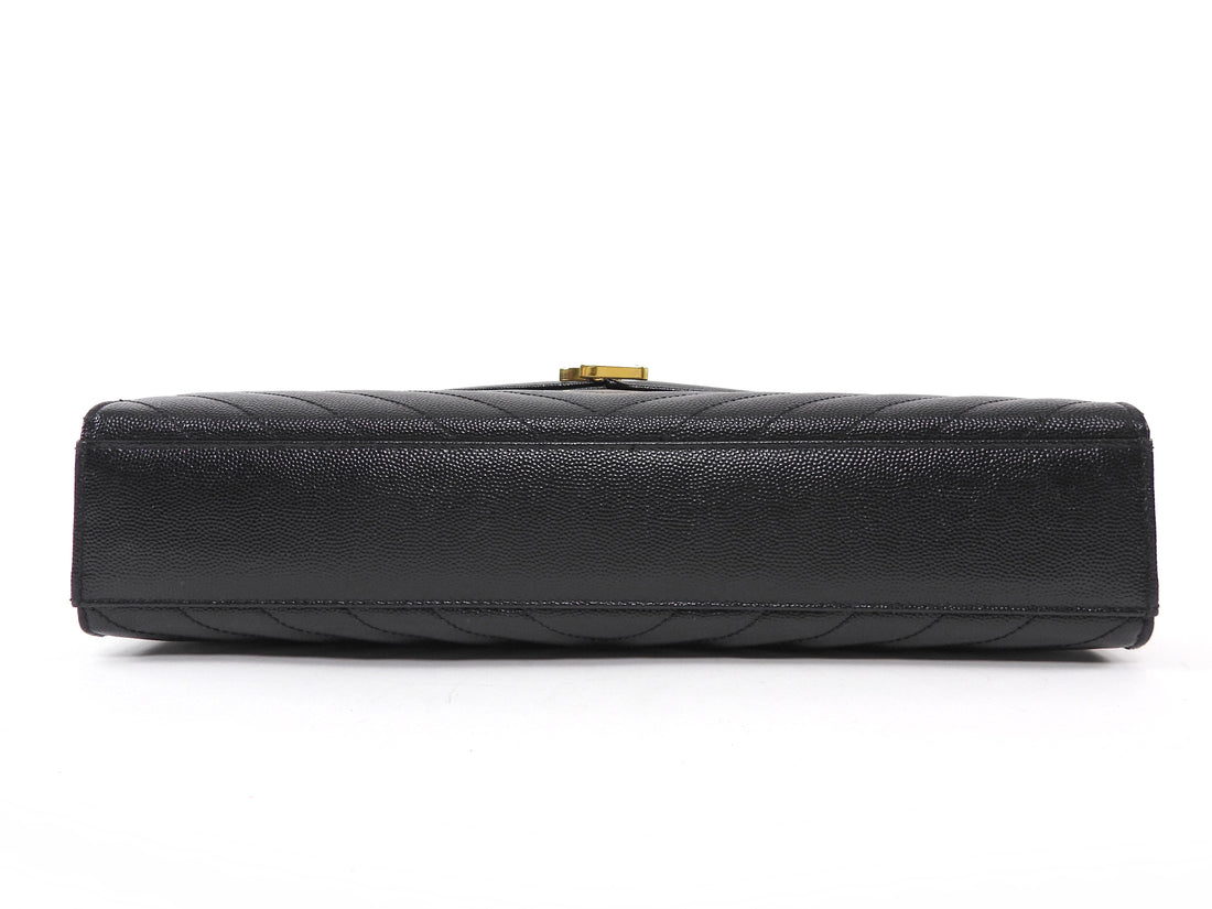 Saint Laurent Black Grain de Poudre Matelasse Quilted Envelope Chain Flap Bag Large GHW