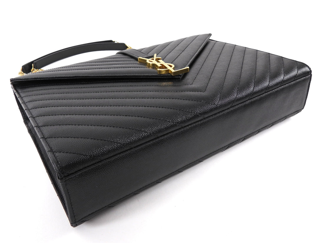 Saint Laurent Black Grain de Poudre Matelasse Quilted Envelope Chain Flap Bag Large GHW