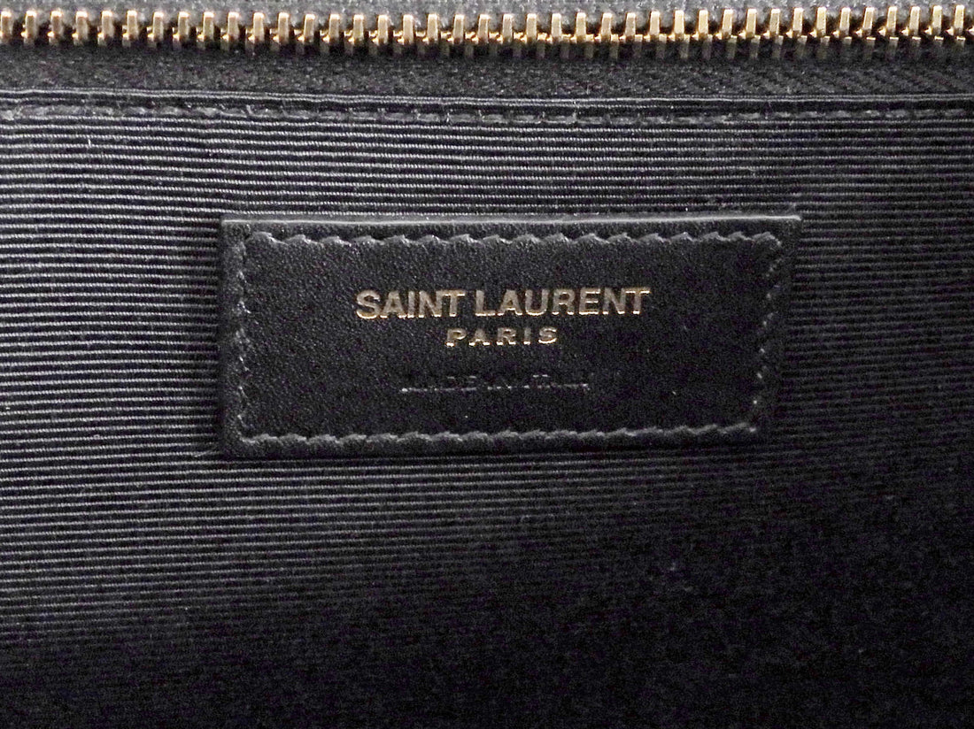 Saint Laurent Black Grain de Poudre Matelasse Quilted Envelope Chain Flap Bag Large GHW
