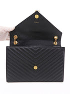 Saint Laurent Black Grain de Poudre Matelasse Quilted Envelope Chain Flap Bag Large GHW