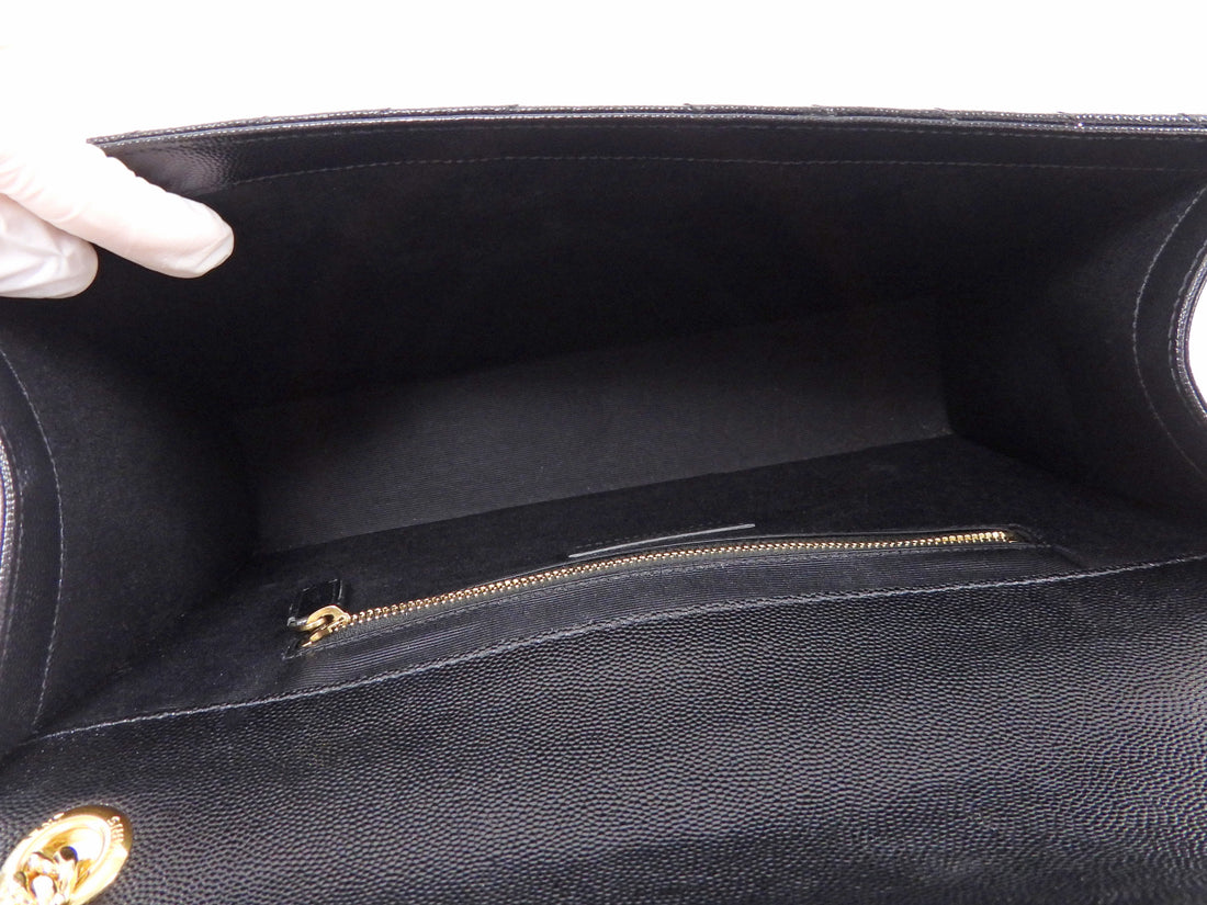 Saint Laurent Black Grain de Poudre Matelasse Quilted Envelope Chain Flap Bag Large GHW