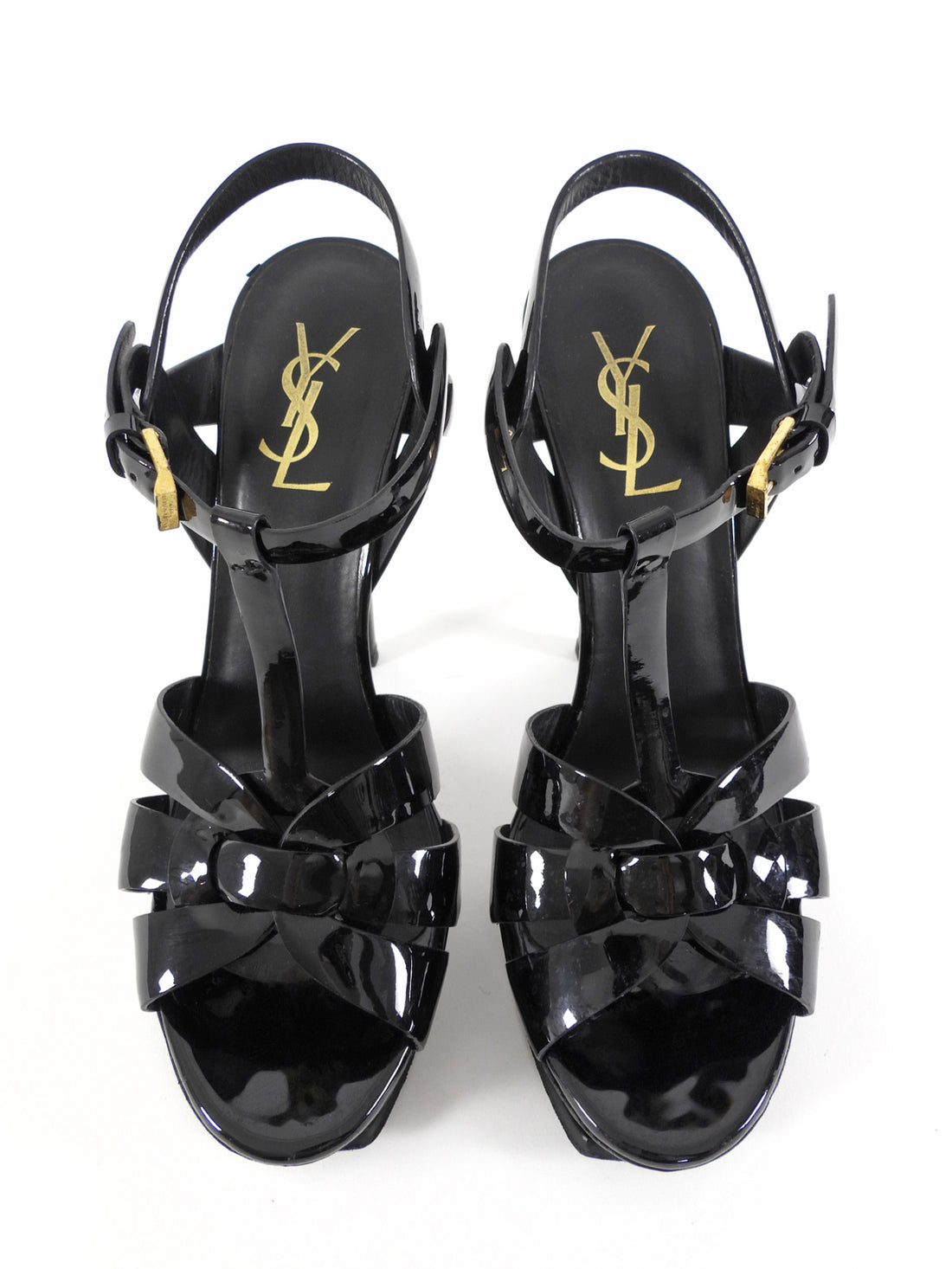 Saint Laurent Tribute Platform Sandals Black Patent Leather - 37