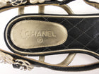 Chanel Black and White Leather Floral and Pearl Flat Sandals - 37.5