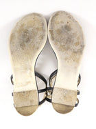 Chanel Black and White Leather Floral and Pearl Flat Sandals - 37.5