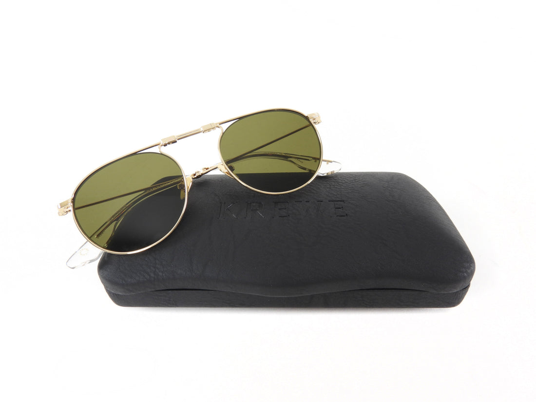 Krewe Gold Round Wire Frame Rampart Fold Sunglasses