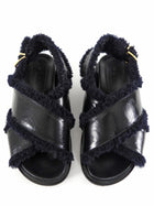 Marni Black and Navy Shearling Fussbett Sandals - 37