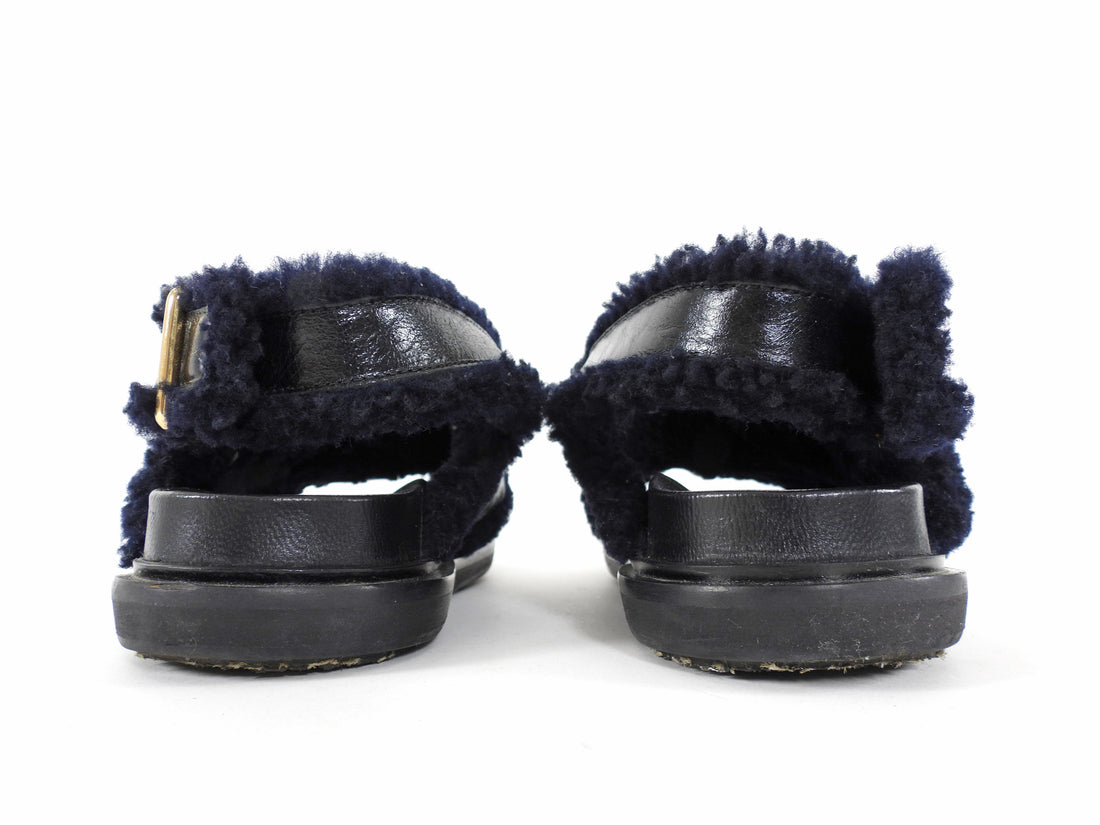 Marni Black and Navy Shearling Fussbett Sandals - 37