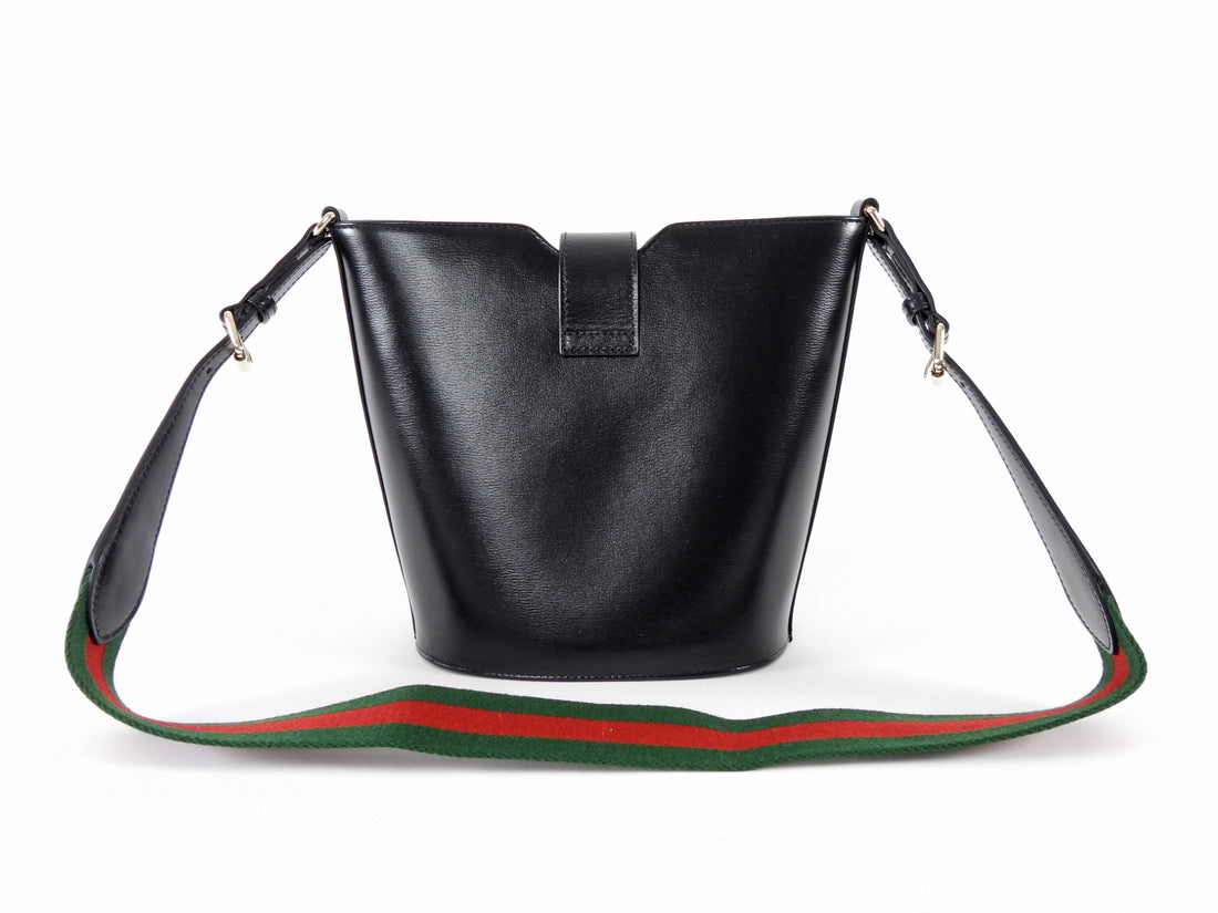Gucci Black Calfskin Tritone Stripe Web Small Bucket Bag