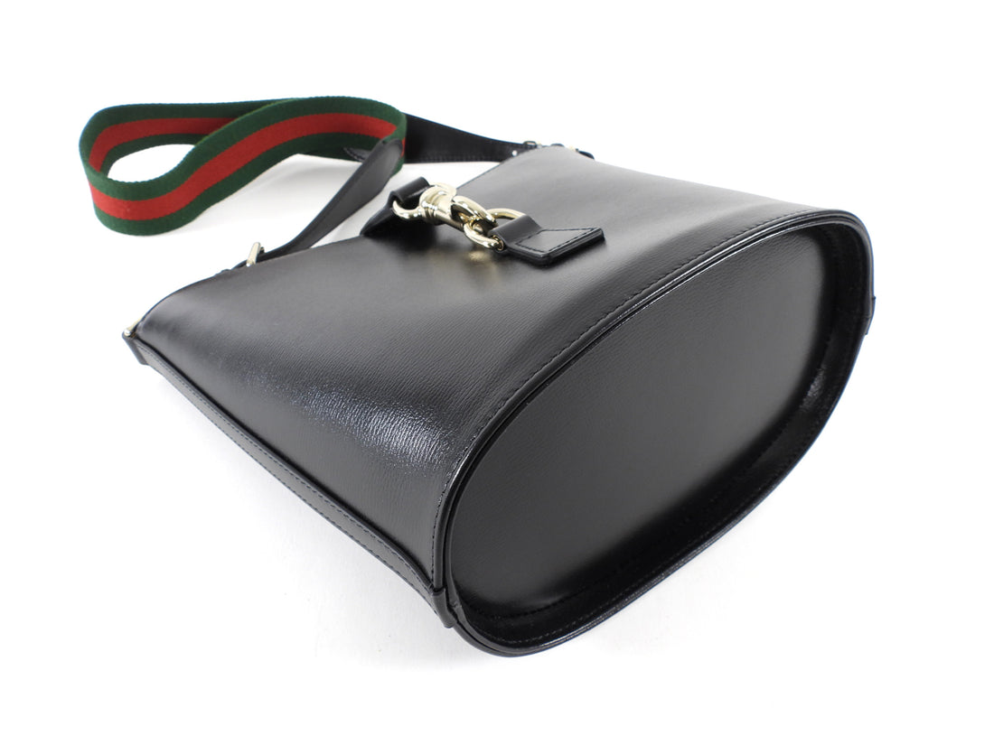 Gucci Black Calfskin Tritone Stripe Web Small Bucket Bag