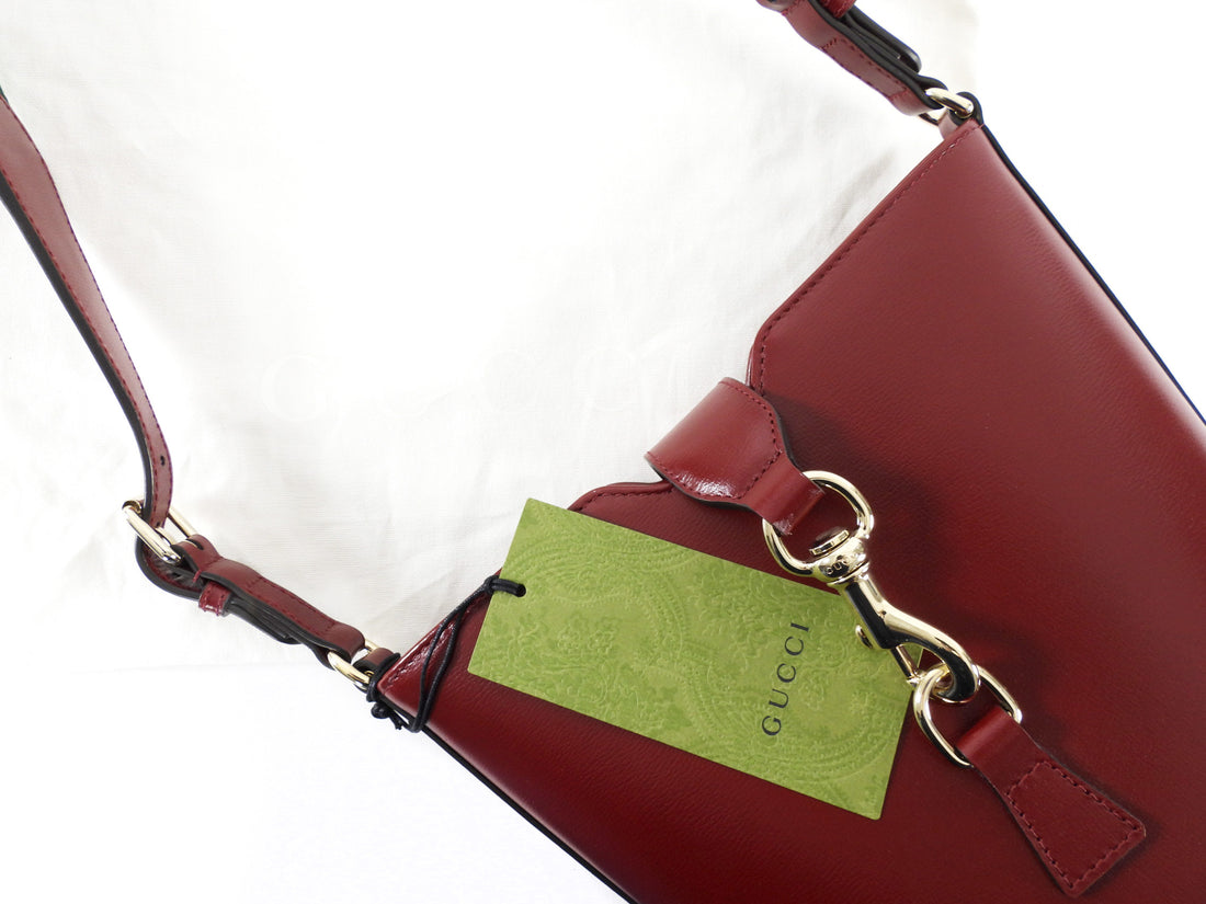 Gucci Burgundy Calfskin Tritone Stripe Web Small Bucket Bag