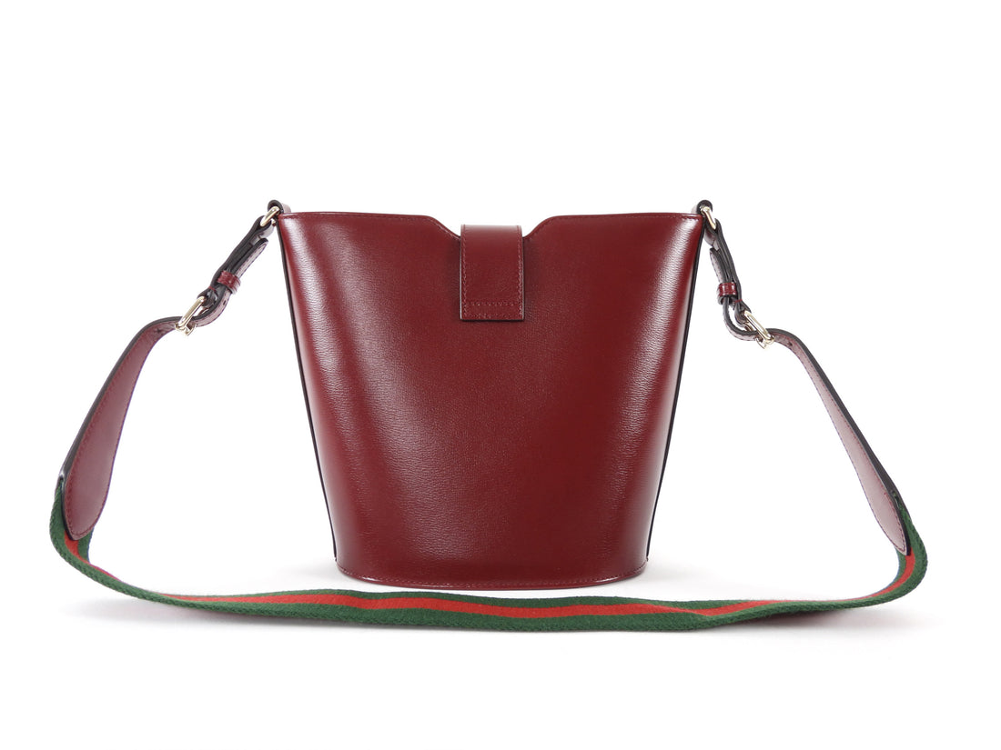 Gucci Burgundy Calfskin Tritone Stripe Web Small Bucket Bag