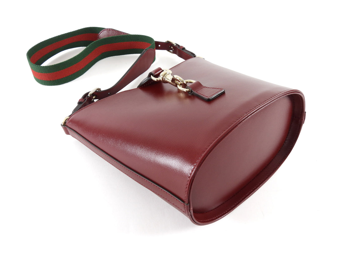Gucci Burgundy Calfskin Tritone Stripe Web Small Bucket Bag