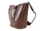 Gucci Chestnut Brown Calfskin Tritone Stripe Web Small Bucket Bag