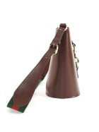 Gucci Chestnut Brown Calfskin Tritone Stripe Web Small Bucket Bag