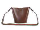 Gucci Chestnut Brown Calfskin Tritone Stripe Web Small Bucket Bag