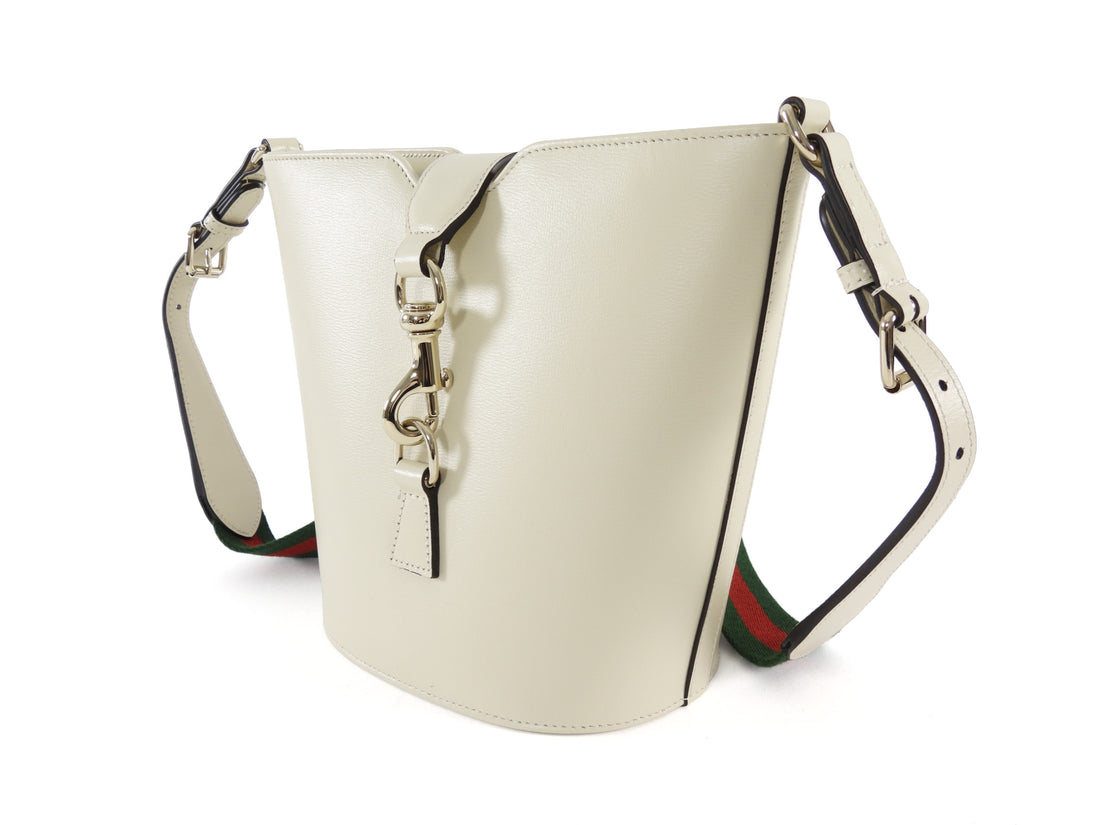 Gucci Ivory Calfskin Tritone Stripe Web Small Bucket Bag