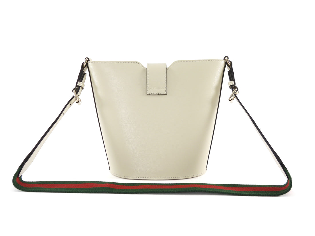 Gucci Ivory Calfskin Tritone Stripe Web Small Bucket Bag