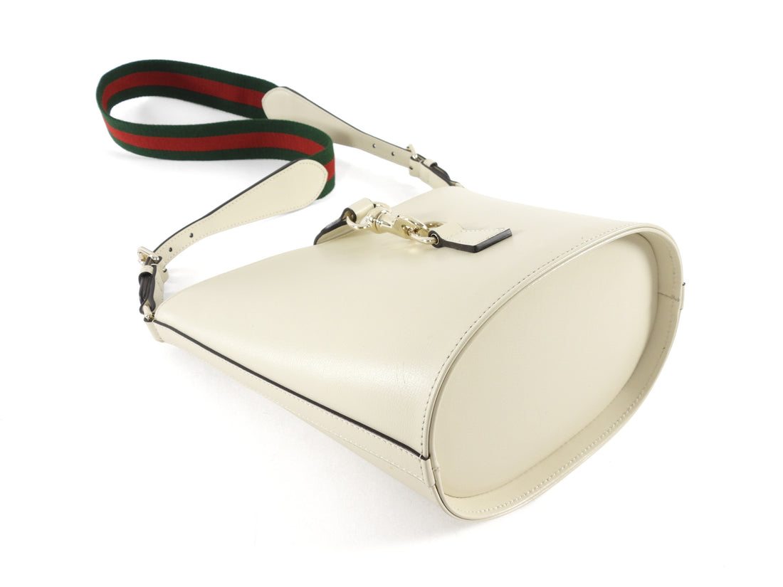Gucci Ivory Calfskin Tritone Stripe Web Small Bucket Bag
