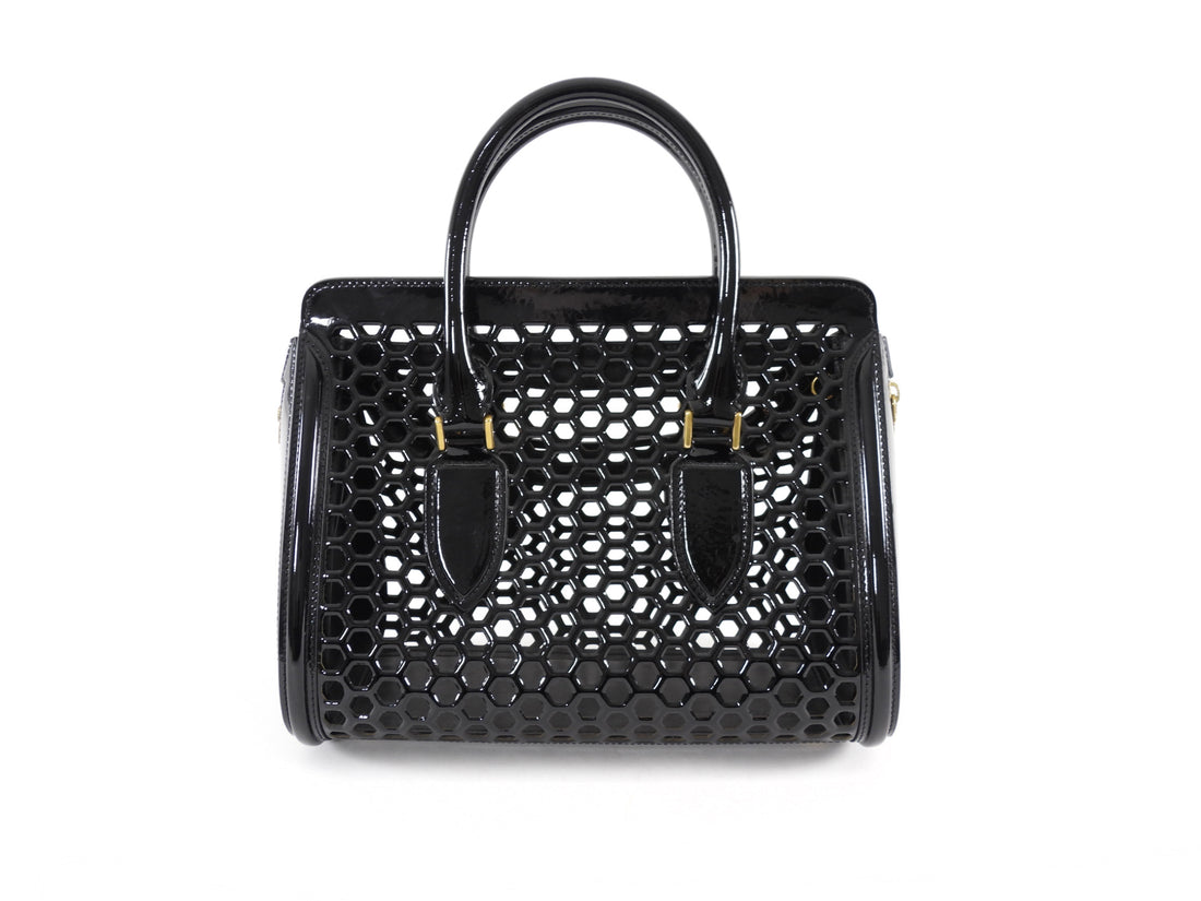 Alexander McQueen Black Patent Honeycomb Leather Heroine Bag