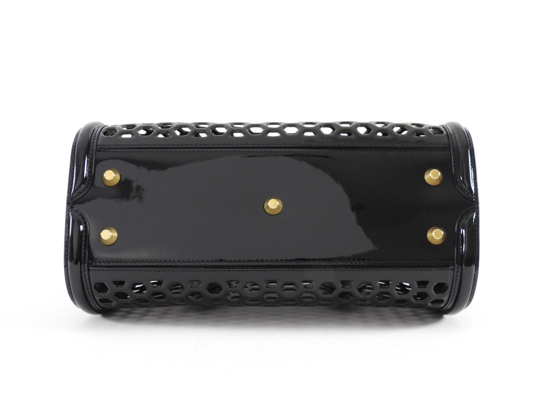 Alexander McQueen Black Patent Honeycomb Leather Heroine Bag