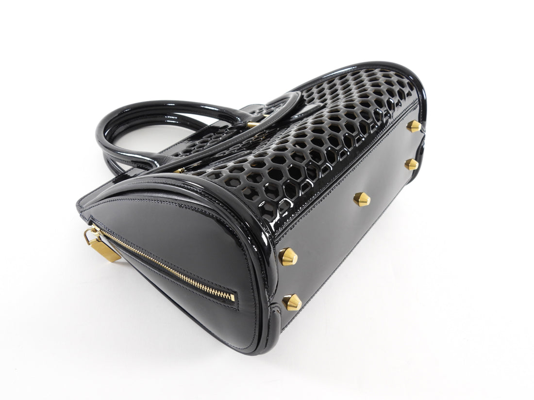 Alexander McQueen Black Patent Honeycomb Leather Heroine Bag