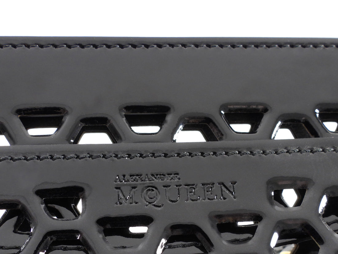 Alexander McQueen Black Patent Honeycomb Leather Heroine Bag
