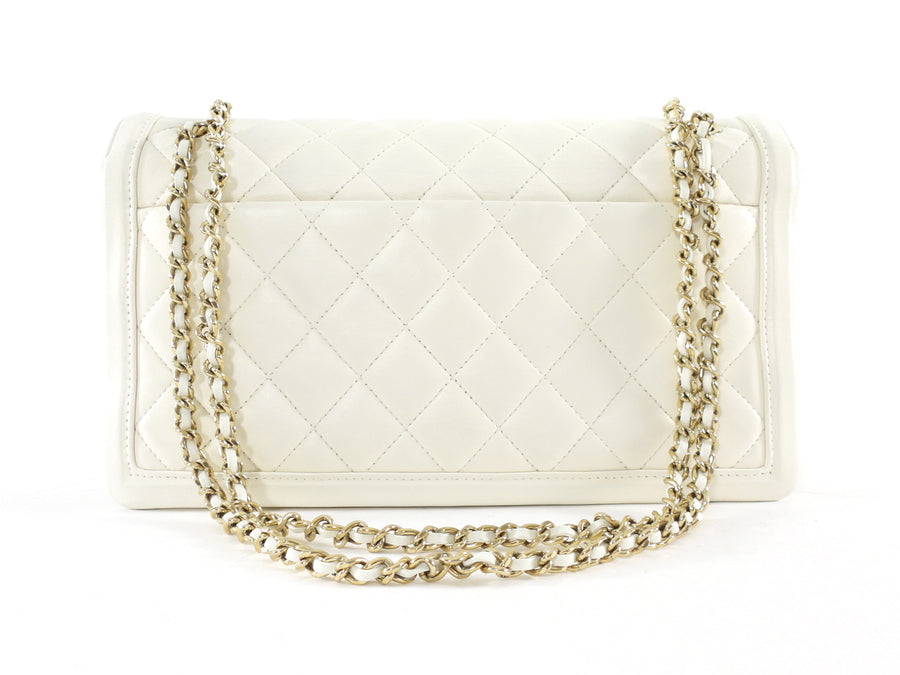 Chanel White Quilted Leather 3 Compartment Hanbok Flap Bag Medium