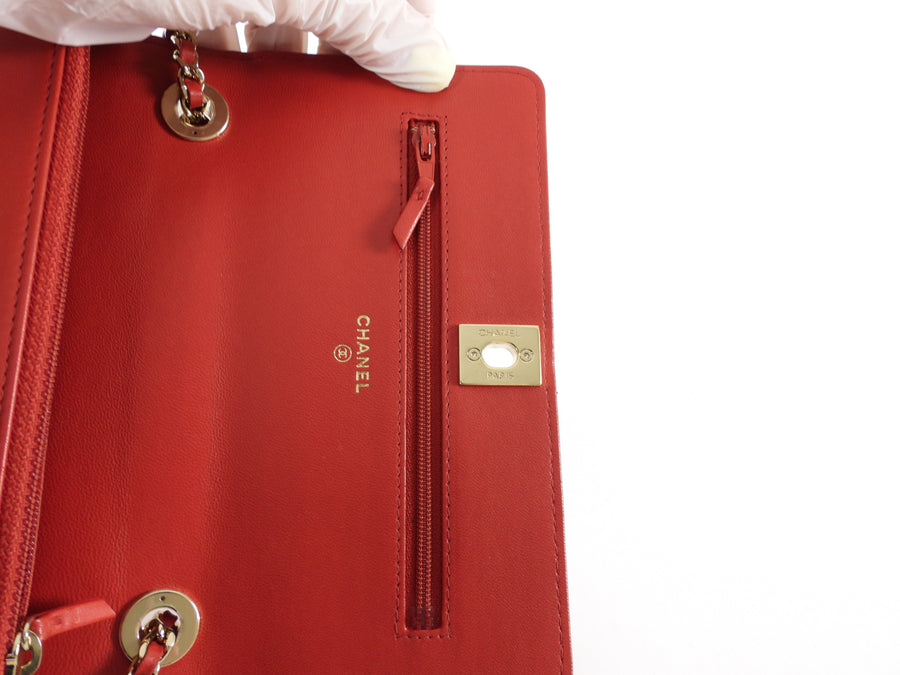 Chanel Red 2019 Chevron Lambskin Trendy WOC Wallet on Chain Bag