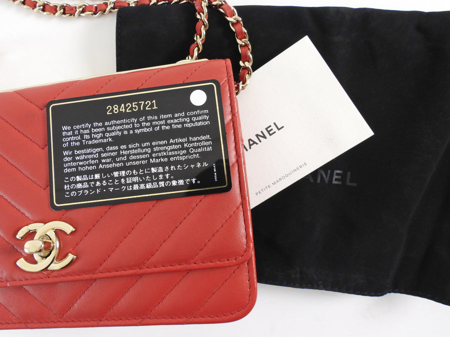 Chanel Red 2019 Chevron Lambskin Trendy WOC Wallet on Chain Bag