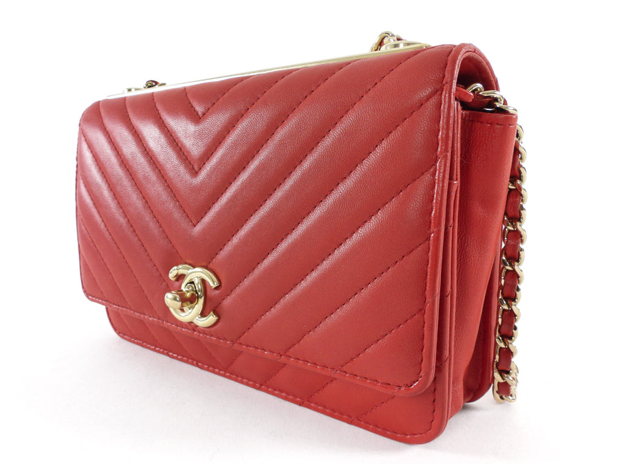 Chanel Red 2019 Chevron Lambskin Trendy WOC Wallet on Chain Bag