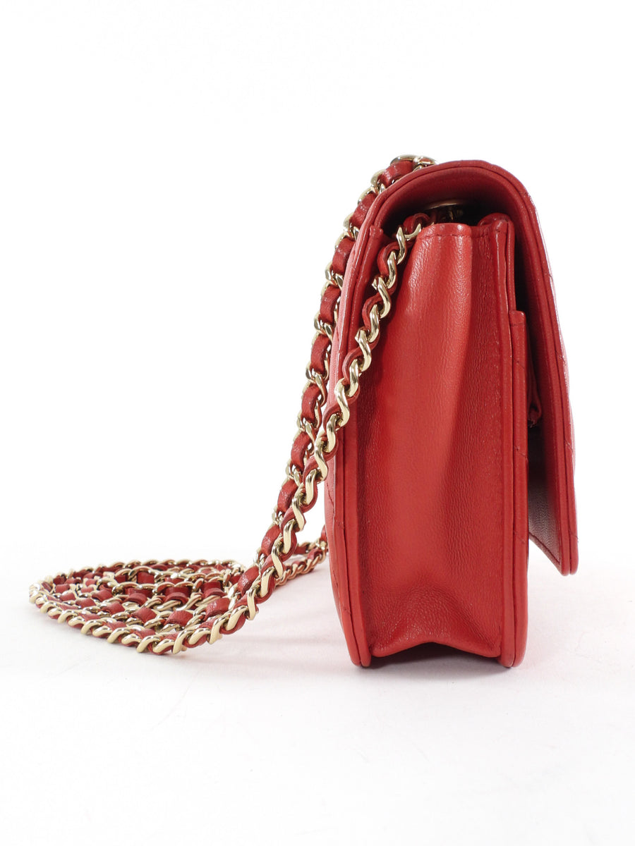 Chanel Red 2019 Chevron Lambskin Trendy WOC Wallet on Chain Bag