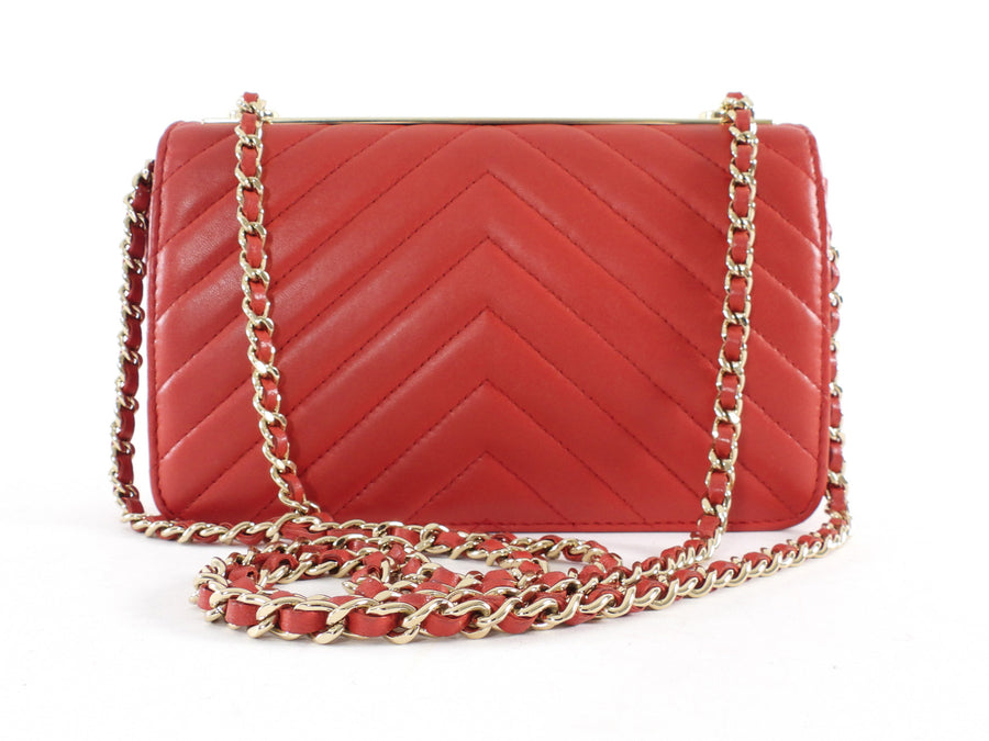 Chanel Red 2019 Chevron Lambskin Trendy WOC Wallet on Chain Bag