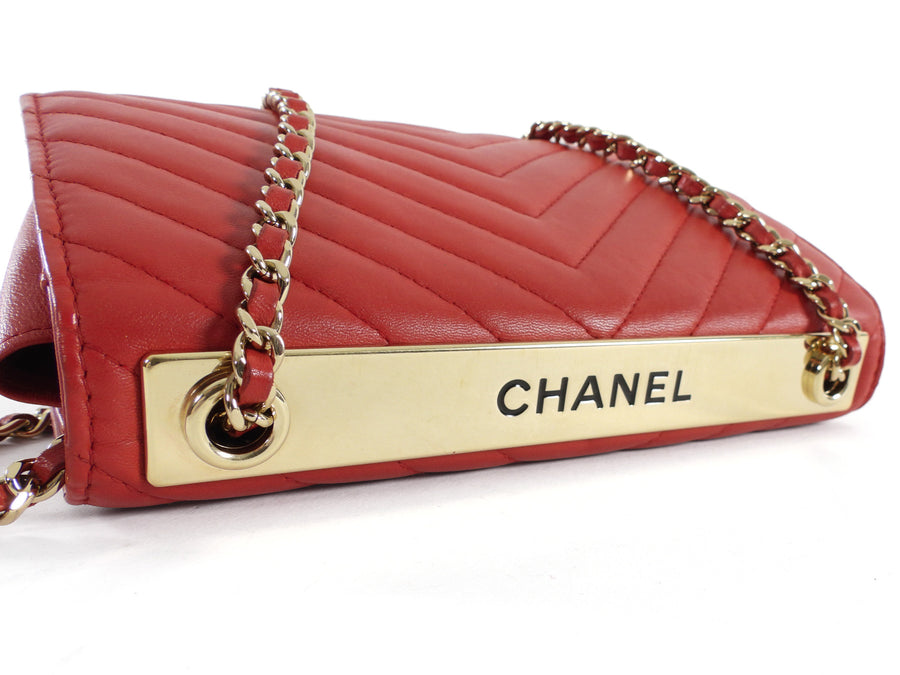 Chanel Red 2019 Chevron Lambskin Trendy WOC Wallet on Chain Bag