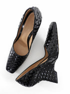 Bottega Veneta Black Intrecciato Leather Comet Sculpted Wedges - 39