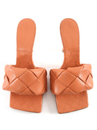 Bottega Venetta Coral Orange Leather Maxi Intrecciato Lido High Heel Sandals - 39.5