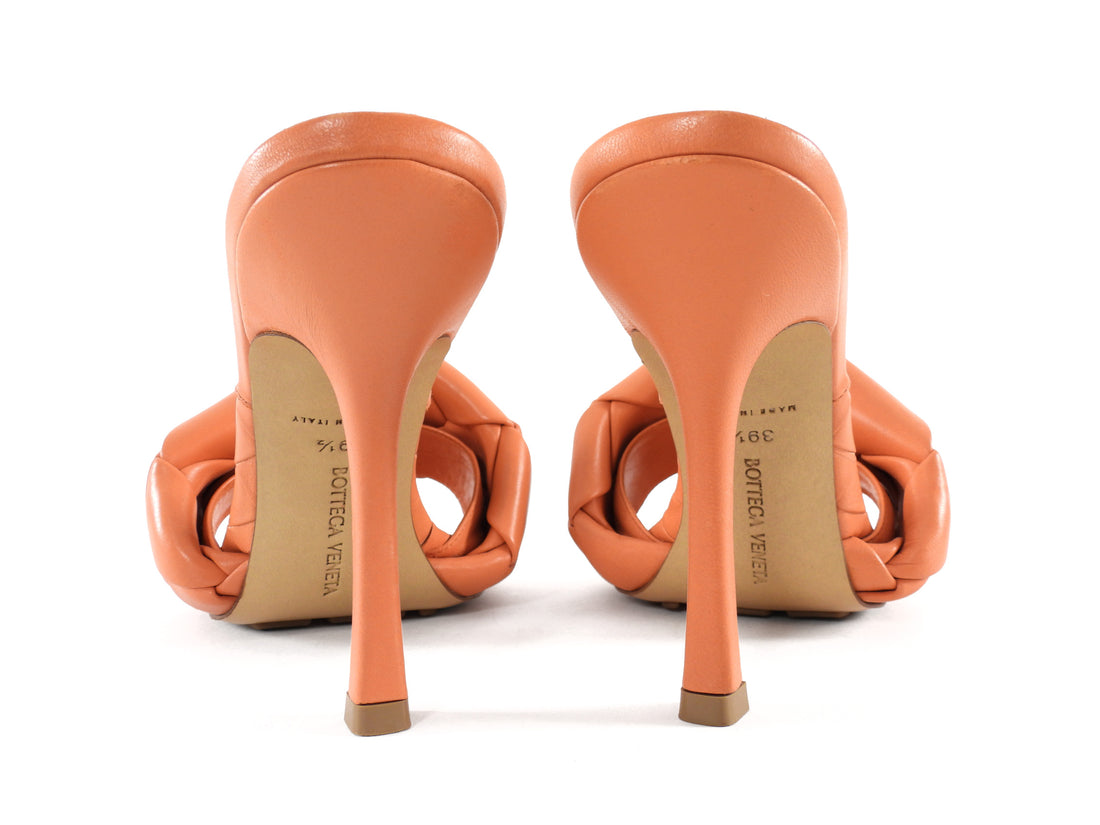 Bottega Venetta Coral Orange Leather Maxi Intrecciato Lido High Heel Sandals - 39.5