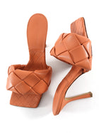 Bottega Venetta Coral Orange Leather Maxi Intrecciato Lido High Heel Sandals - 39.5