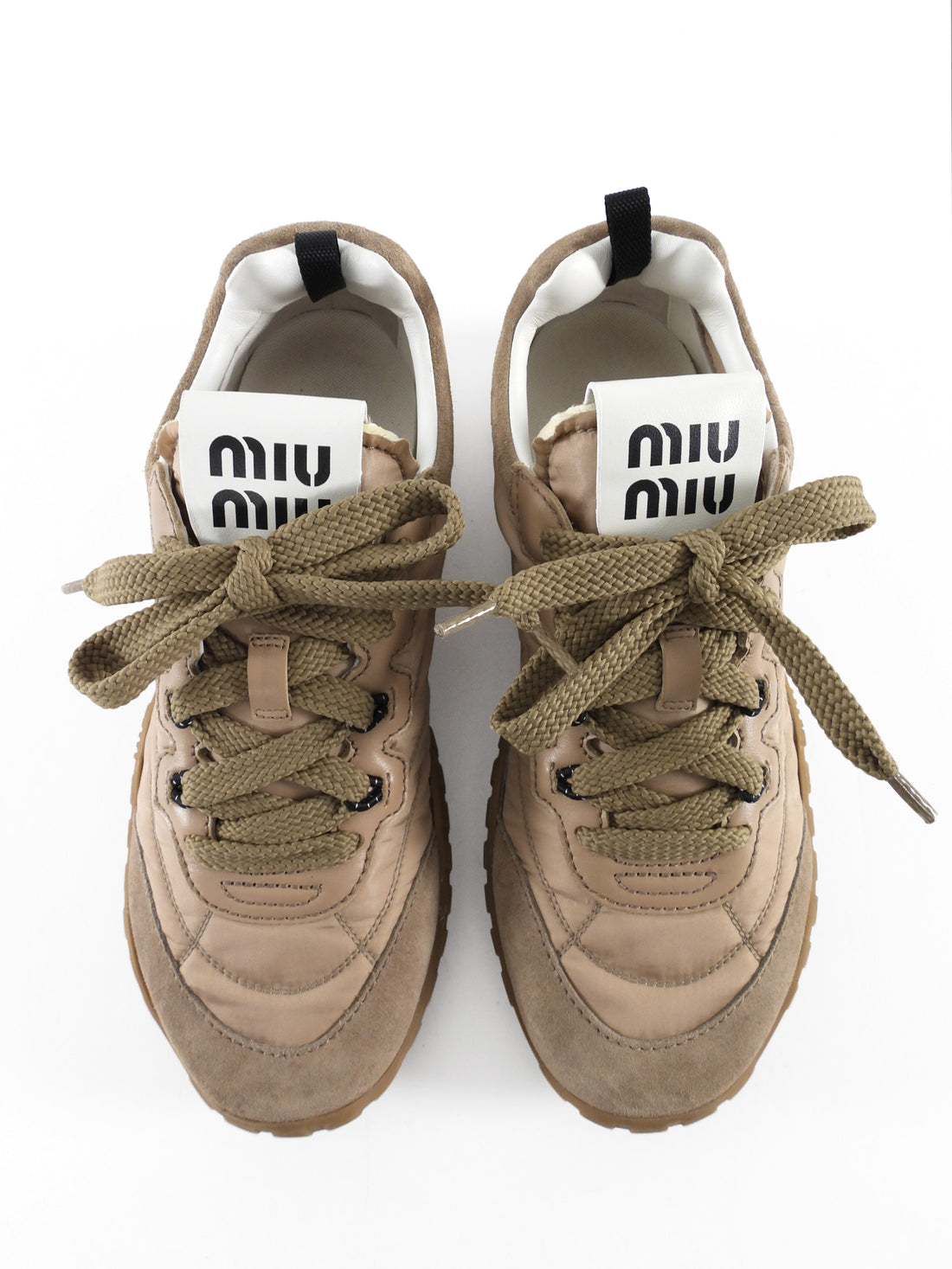 Miu Miu Beige Nylon Suede Trim Tyre Low-Top Sneakers - 37