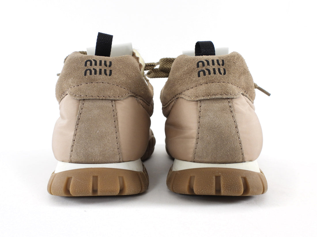 Miu Miu Beige Nylon Suede Trim Tyre Low-Top Sneakers - 37