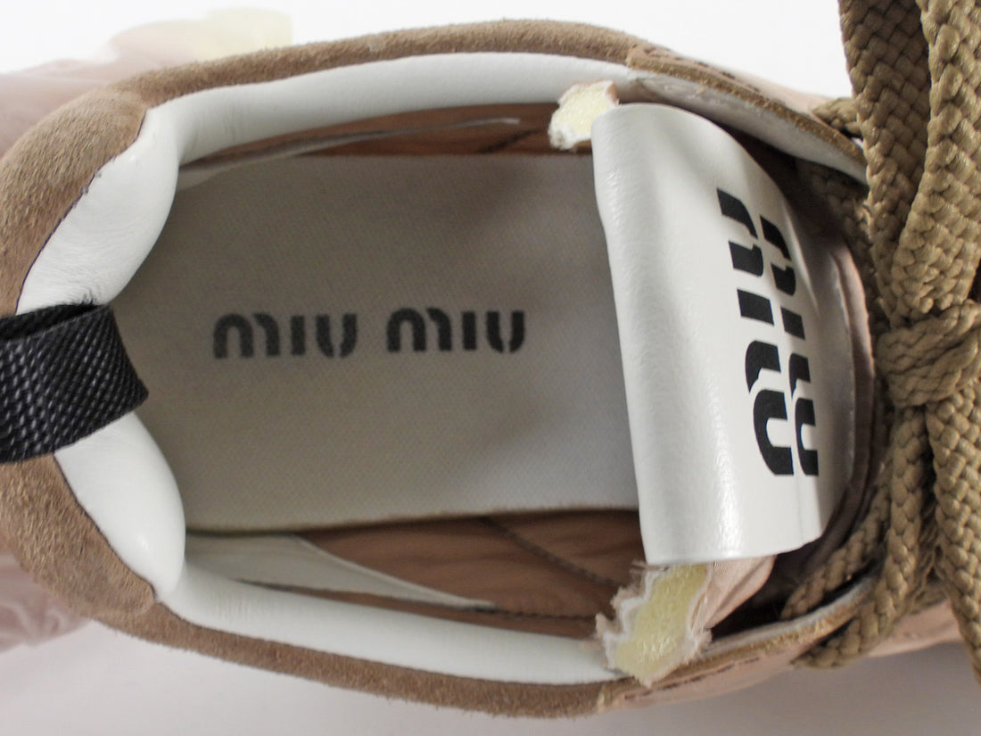 Miu Miu Beige Nylon Suede Trim Tyre Low-Top Sneakers - 37