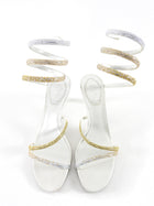 Rene Caovilla White Leather Gold Ombre Strass Embellished Open Toe Margot Sandals - 37