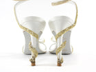 Rene Caovilla White Leather Gold Ombre Strass Embellished Open Toe Margot Sandals - 37