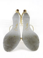 Rene Caovilla White Leather Gold Ombre Strass Embellished Open Toe Margot Sandals - 37