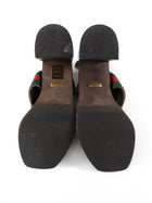 Gucci Brown Suede Web Horsebit Slingback Metallic Block Heel Qurelle Sandals - 37